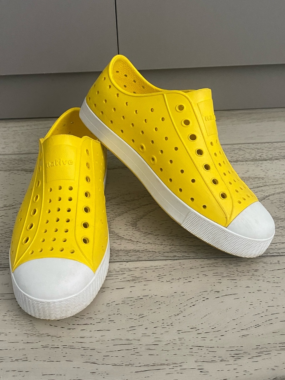 Native Big Kids Classic Jefferson Waterproof Slip On Shoes In Crayola Yellow